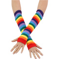 One set wholesale striped fashion kids rainbow knee high socks with gloves